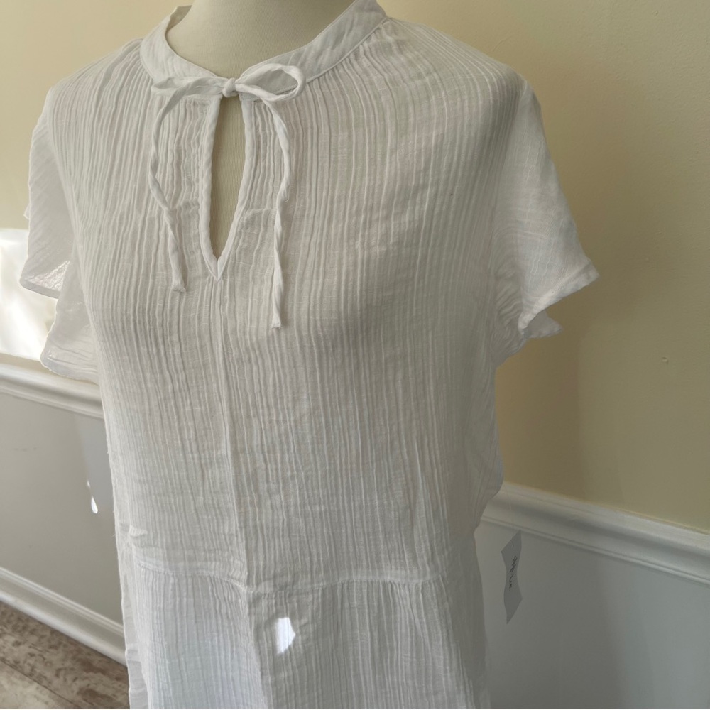 NWT! Style & Co. White Tie-neck Tiered Flutter Sleeve Sundress - 100% Cotton - Picture 4 of 13
